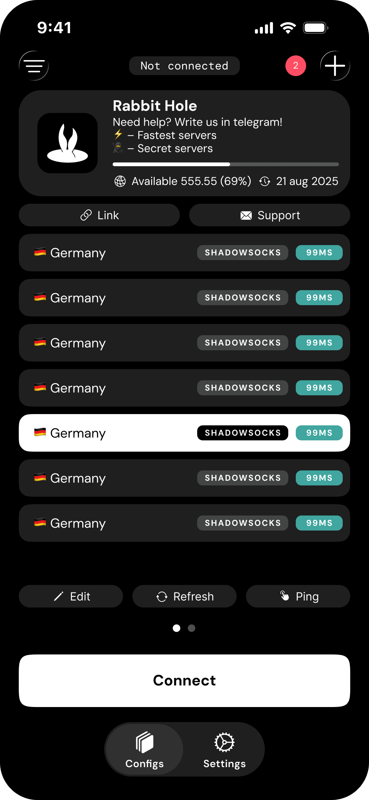 Dedicated Provider Page in dark theme